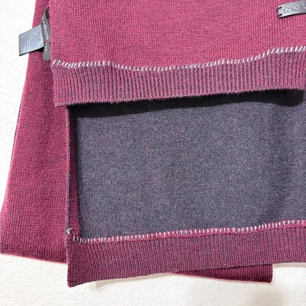 John Varvatos Mens Plated Pick Stitch Scarf Garnet/Cast Iron Merino Wool.